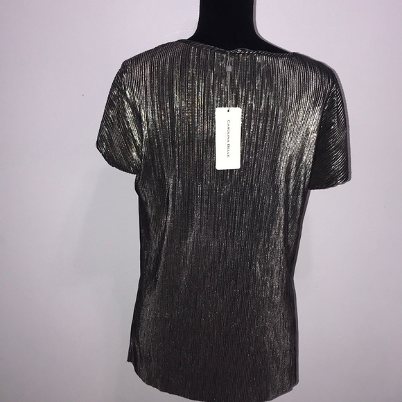 Silver Metallic Cap Sleeve Pleated Blouse S - Picture 5 of 7